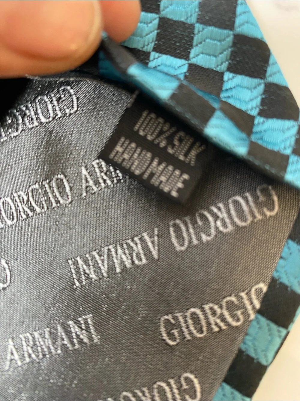 Giorgio Armani Handmade Silk‎ Tie Geometric Italy Blue Men's Tie